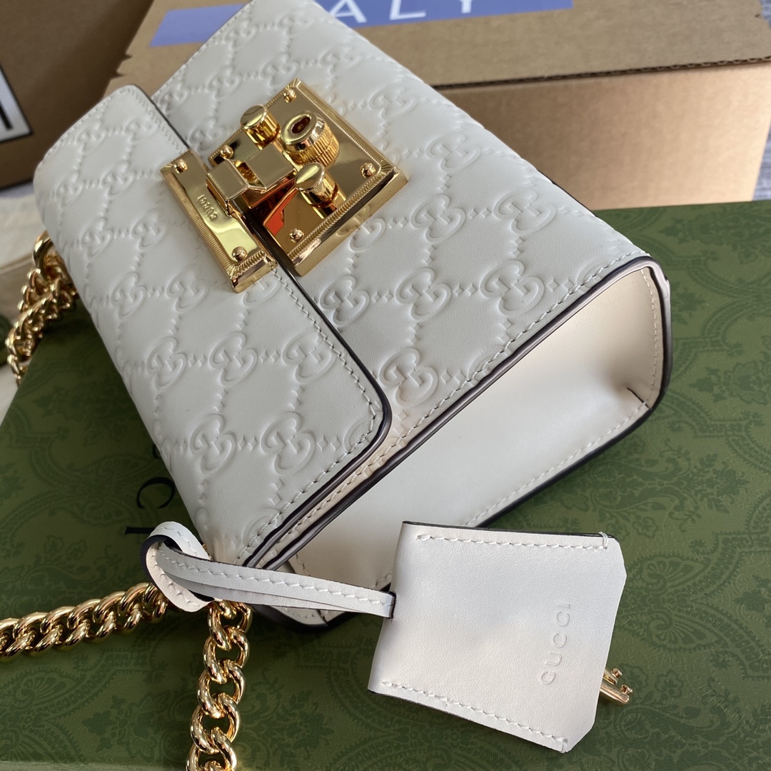 Gucci Padlock Small GG White Leather Shoulder Bag 409487 